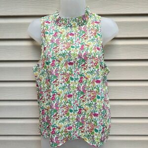 J Crew x Liberty Fleur Top S Floral Print Blouse Sleeveless Ruffle Neck Cotton